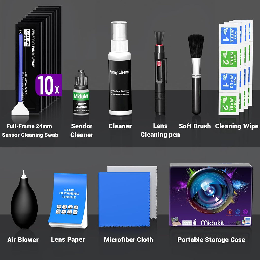 Updated Camera Lens Cleaning Kit, Camera Sensor Cleaning Kit Full Frame 10x | Sensor Cleaning Kit with 10x Sensor