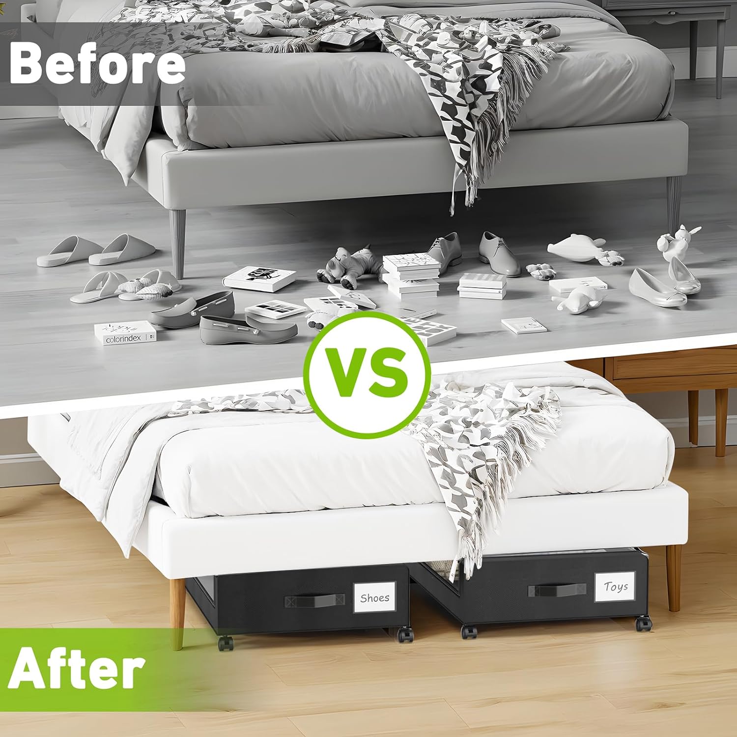 Under Bed Storage with Wheels, 2-Pack Underbed Storage Containers with Clear Lids, Under Bed Shoe Storage Organizer