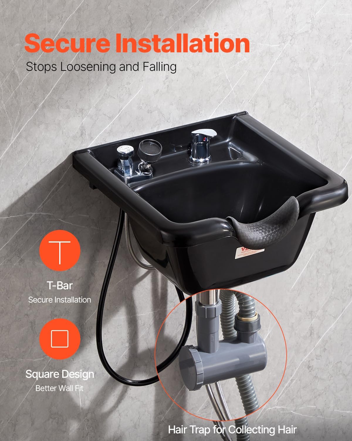 Shampoo Basin, Black Hairdresser Sink Shampoo Bowl Sink, ABS Plastic Salon and Spa Hair Washing Sink, Hair Backwash