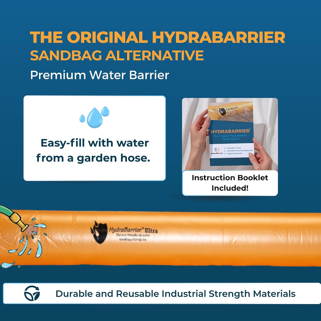 The Original HydraBarrier Ultra Flood Barrier – 6 ft Long x 6 in High – Light, Reusable Sandbag Alternative – Flood