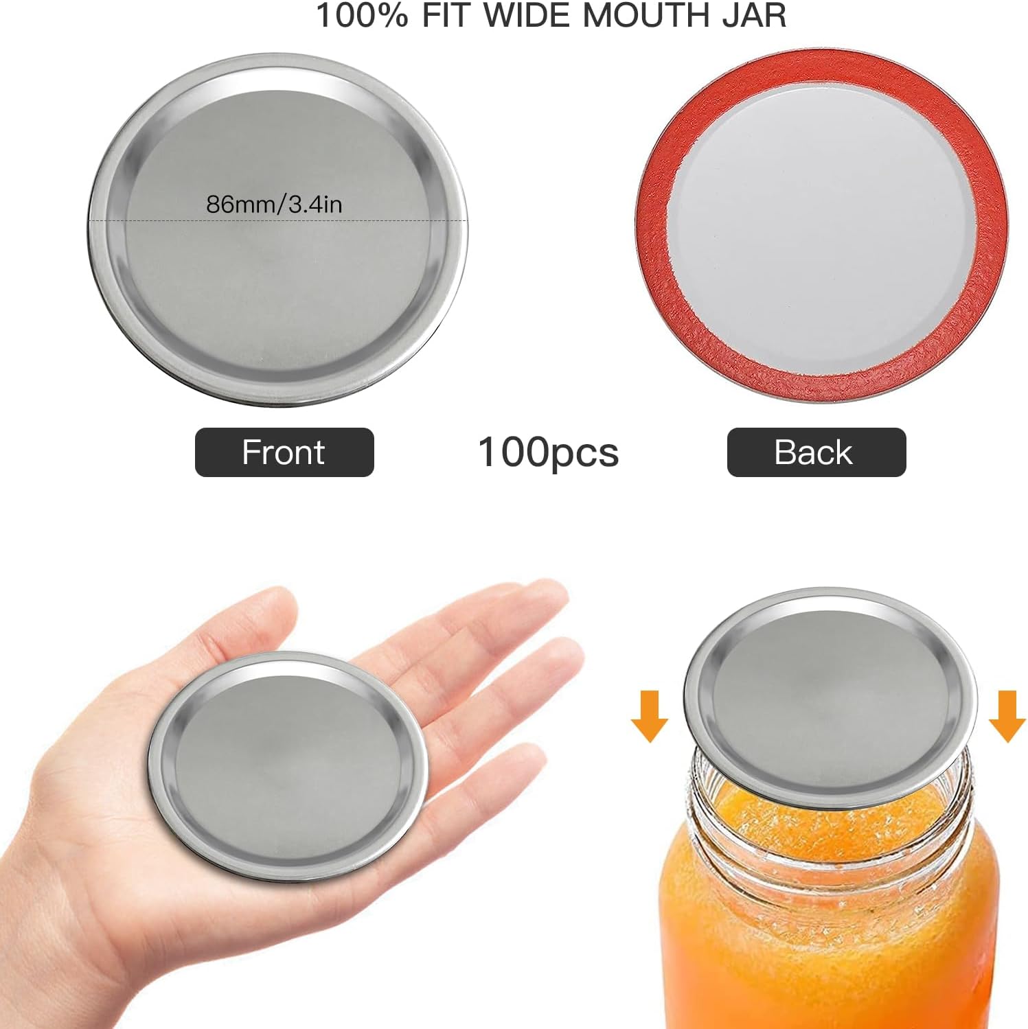 100-Count, WIDE Mouth Canning Lids for Ball, Kerr Jars - Split-Type Metal Mason Jar Lids for Canning - Food Grade