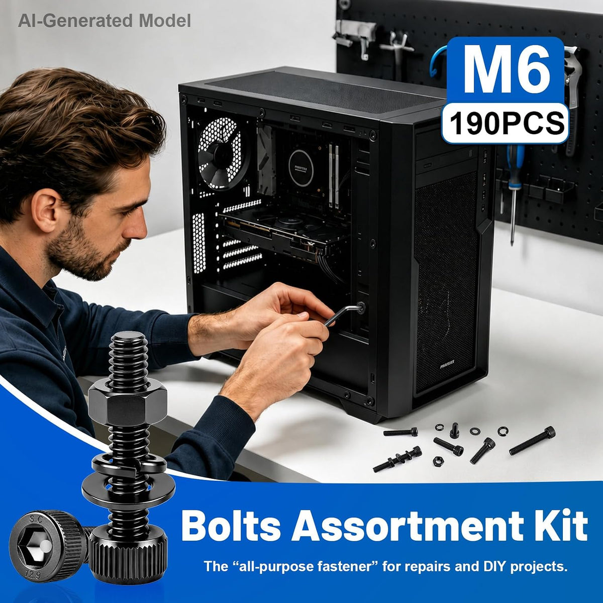 190PCS M6 Socket Bolts Nut Assortment Kit, M6x8/10/12/16/20/25/30/35mm