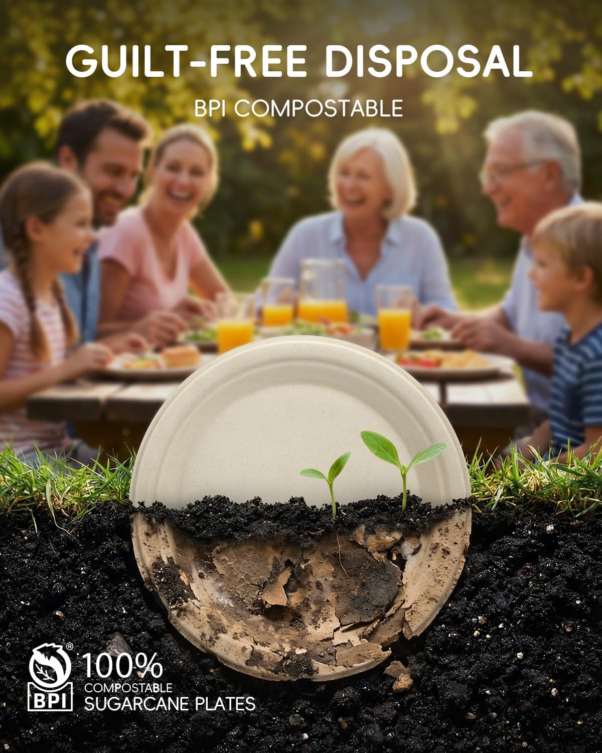 9 Inch Natural Compostable Sugarcane Paper Plates,100 Pack