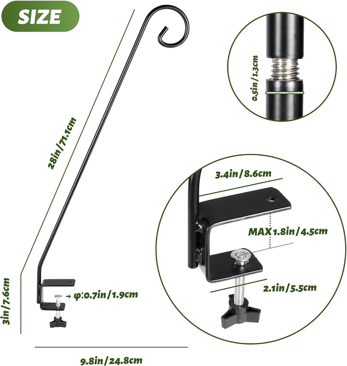 Heavy Duty Extensible Deck Hook - Adjustable for Hanging Bird Feeders, Plants, Suet Baskets, Wind Chimes, Lanterns
