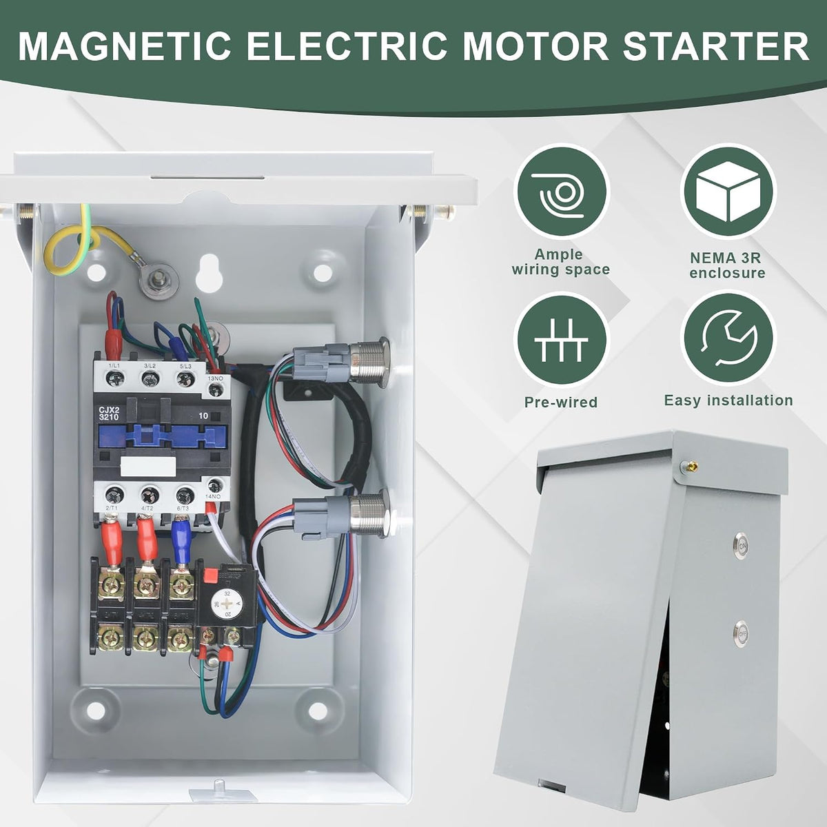 10 Hp Single Phase Magnetic Motor Starter, 220-240V 7.6kW 20-32 Amp