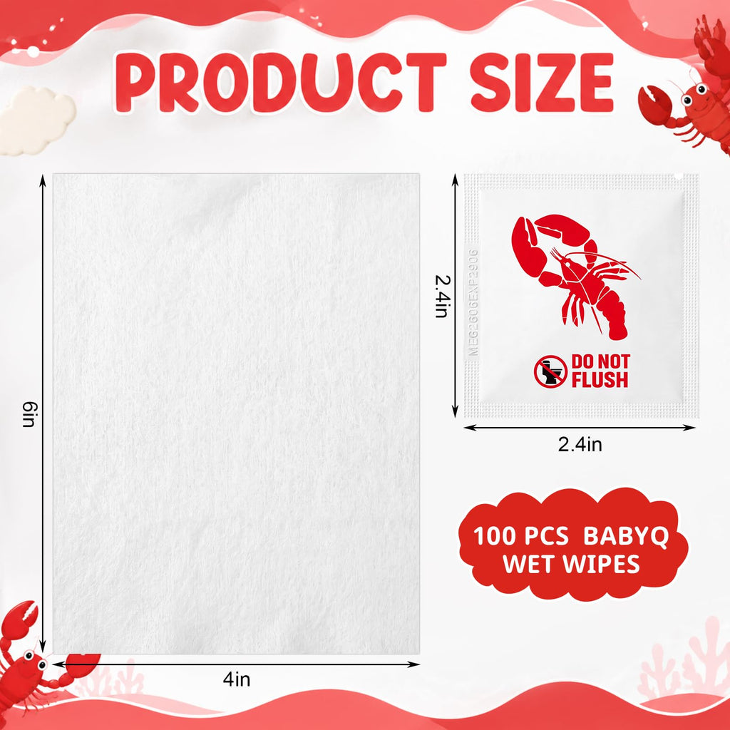100 Pcs Lobster Wet Wipes Bulk, Individually,Lobster