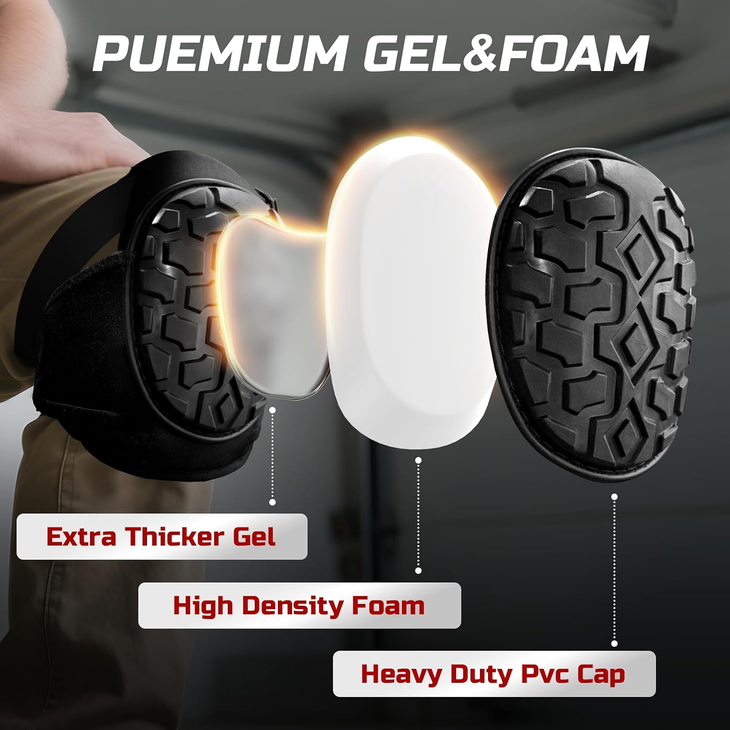 Gel Knee Pads for Work, Professional Knee Pads for Men Women with Soft Foam, Heavy Duty Cap, Adjustable Straps