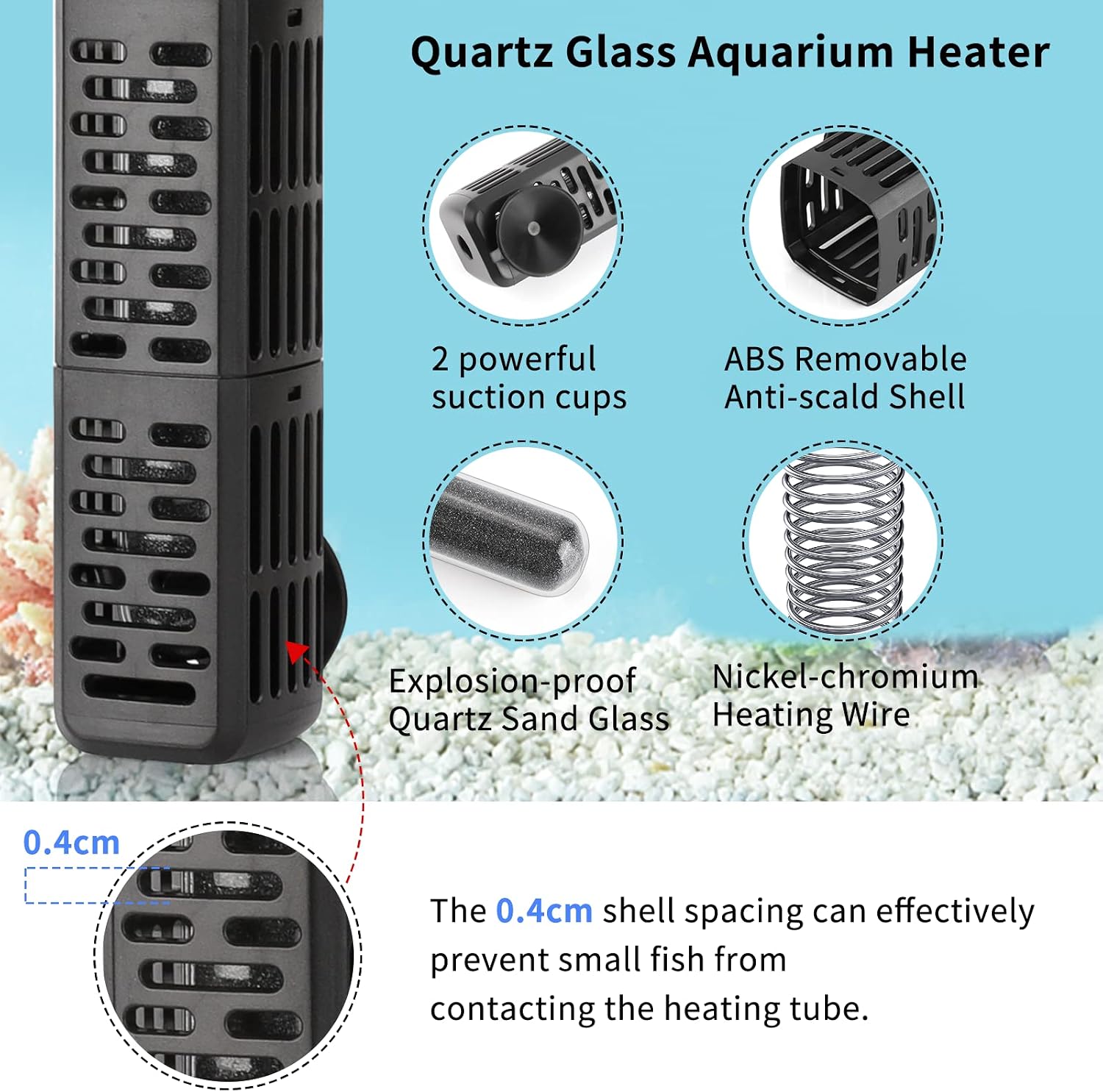 Aquarium Heater, 50W/100W/200W/300W/500W Submersible Fish Tank Heater with Over-Temperature Protection and Automatic