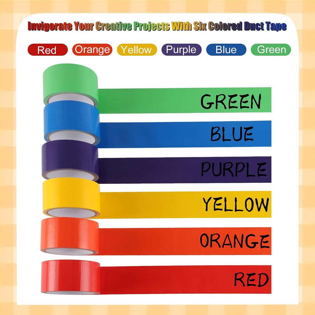 Rainbow Colored Duct Tape, 6 Pack 2 inches x 20 Yards