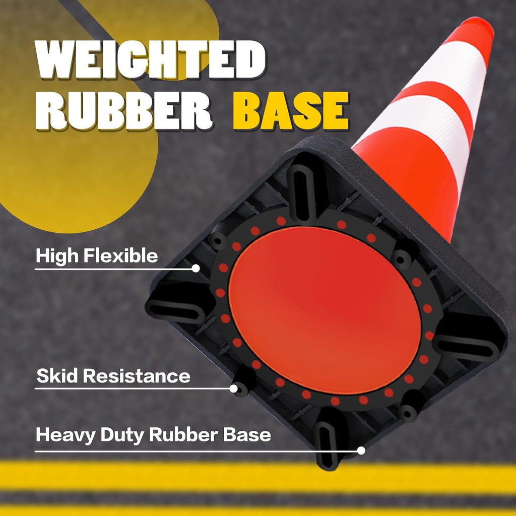 Traffic Cones 28 inch Orange 8 Pack Heavy Duty Safety Cones | Reflective Collars High-quality new PVC enhances