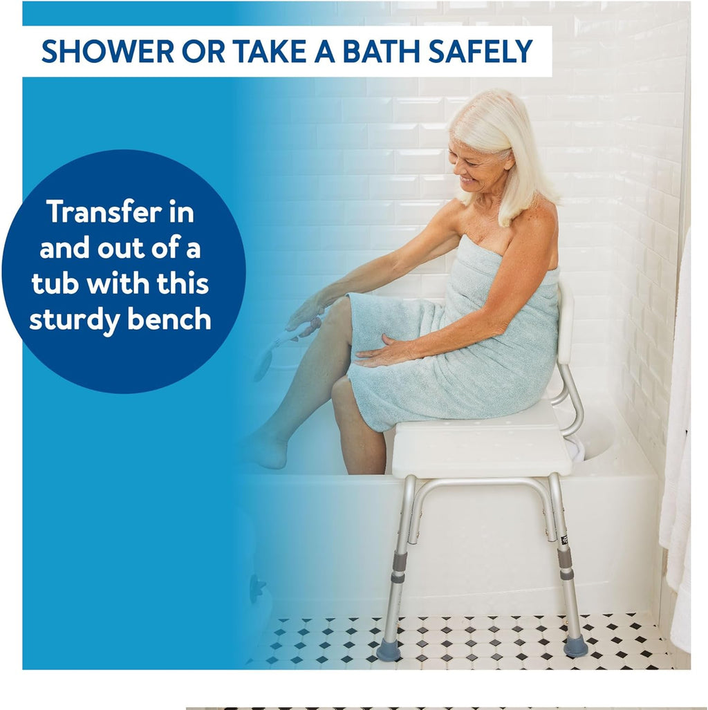 Shower Bench and Shower Chair For Elderly and Disabled with Height Adjustable Legs, Tub Bench Converts to Right or