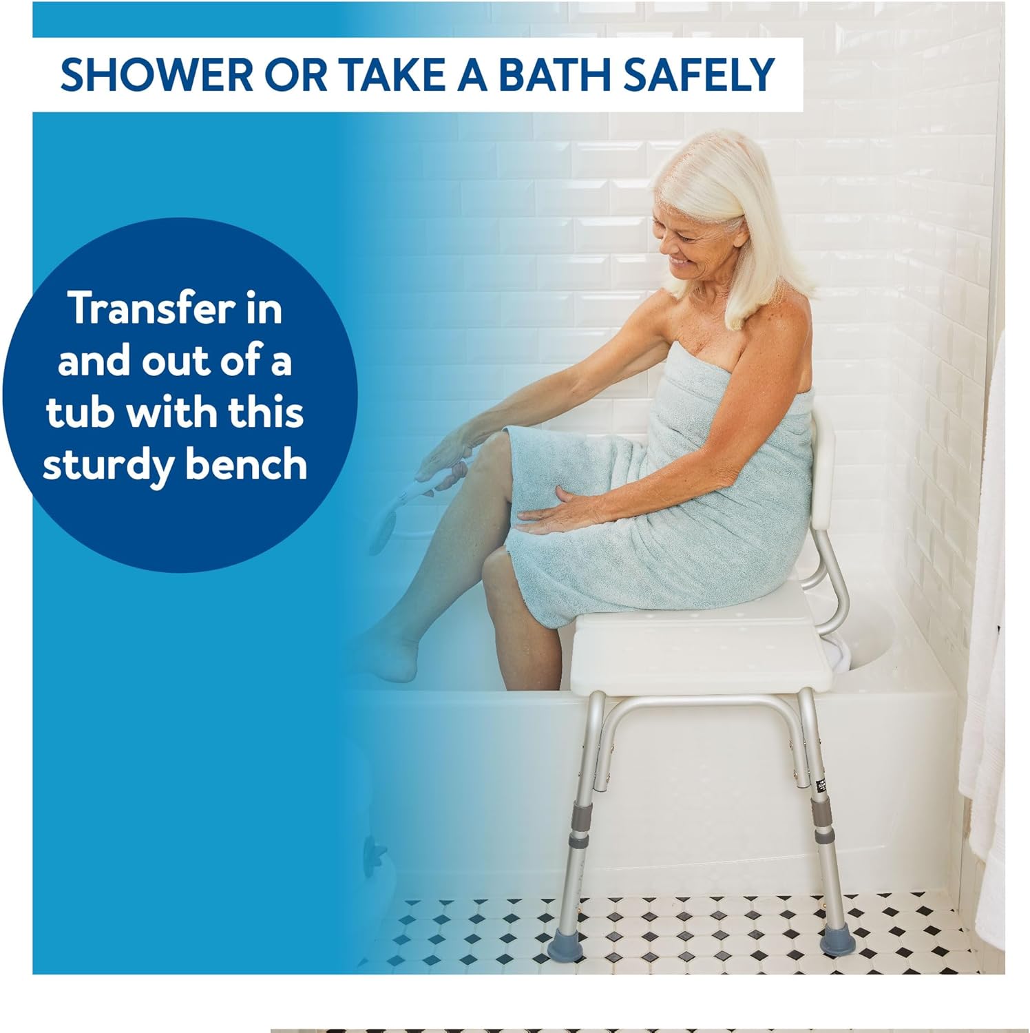 Shower Bench and Shower Chair For Elderly and Disabled with Height Adjustable Legs, Tub Bench Converts to Right or