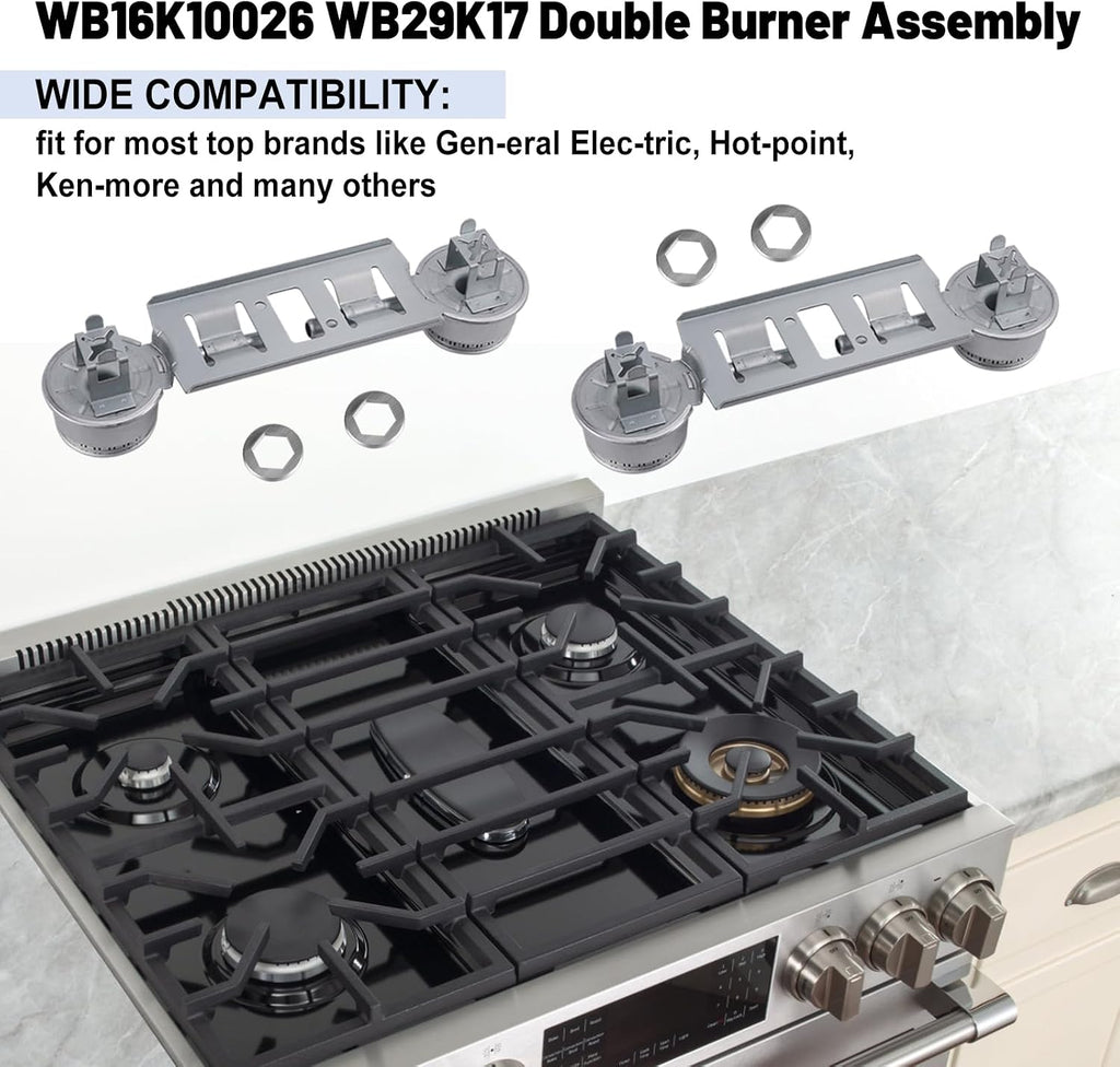 WB16K10026 WB29K17 Double Burner Assembly Replacement Compatible with G-E Ken-more Hot-point Ranges Replaces 868697 AP2633210 PS232404, 65932, AH232404, WB16K10003, WB29K0001, WB29K0017