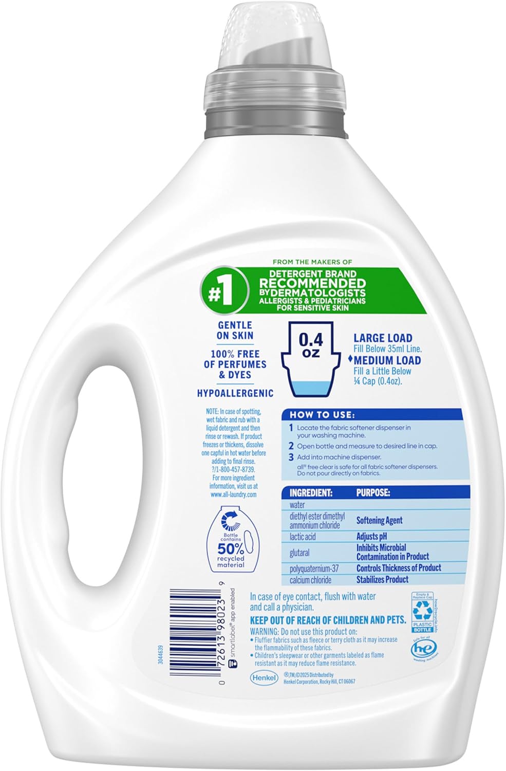 Free Clear Liquid Fabric Softener for Sensitive Skin, 80 Oz, 200 Loads