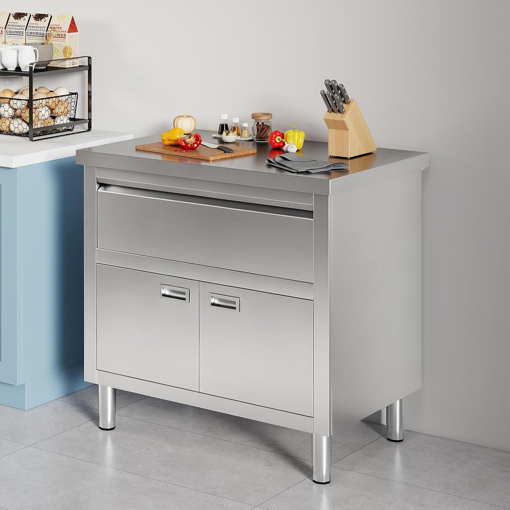 36x24x34 in Stainless Steel Work Table with Cabinet and Drawer