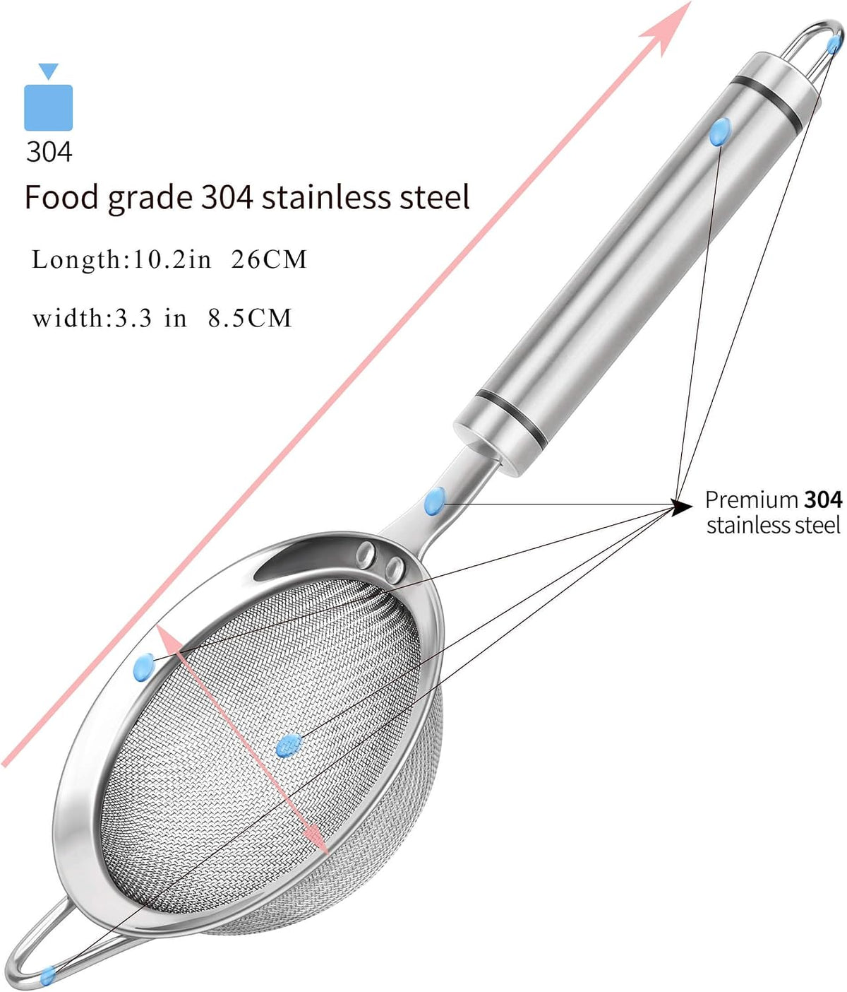 Fine Mesh Strainer with Handle Tea Sifter Stainless Steel Sieve