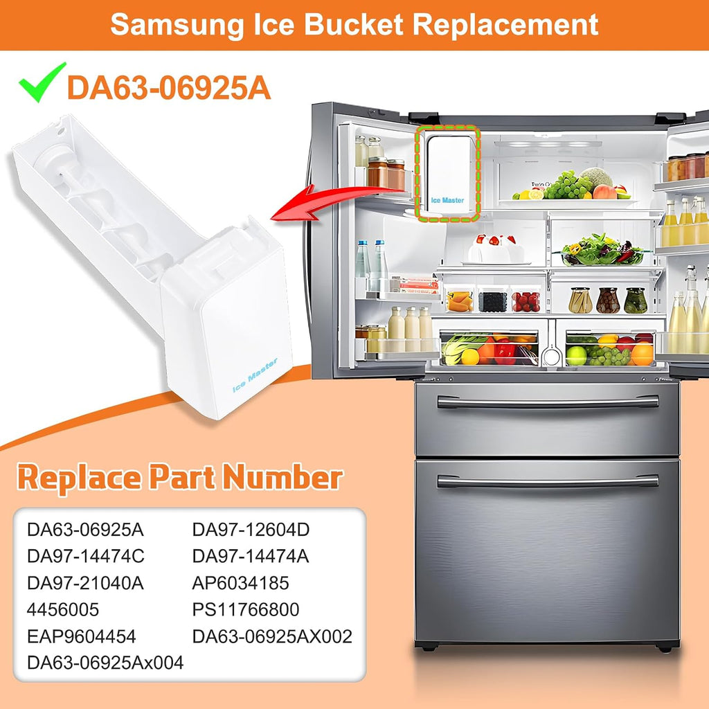 Upgraded DA63-06925A Refrigerator Ice Bucket DA97-12604D Ice Maker Compatible with Samsung Ice Bucket Replacement DA63-06925Ax002 Ice Tray Ice Container RF32FMQDBSR RF28R6201DT RF28K9380SR Ice Bin
