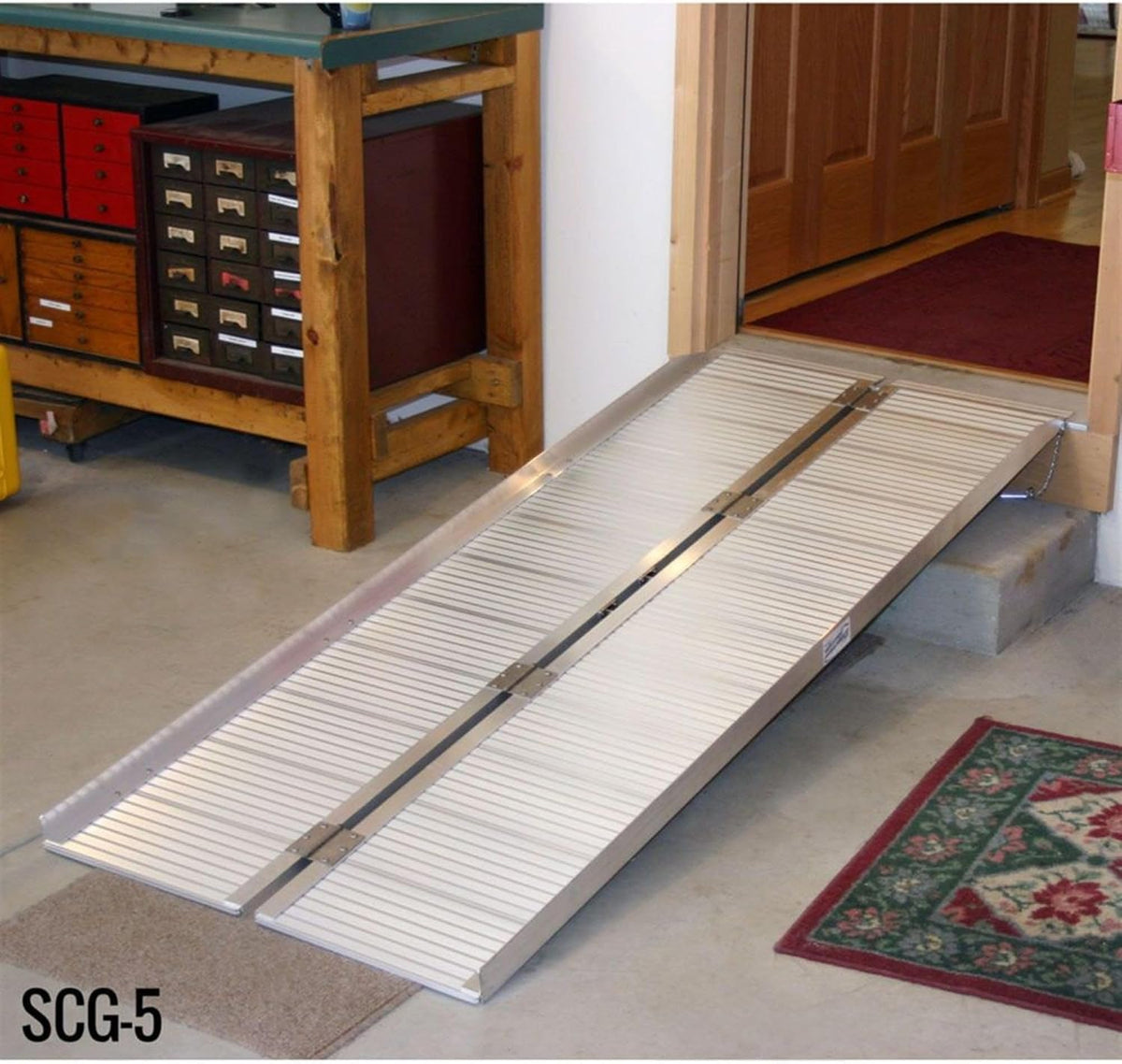 5' Threshold Ramp for Home Enty, 600 lb Cap, Silver Spring