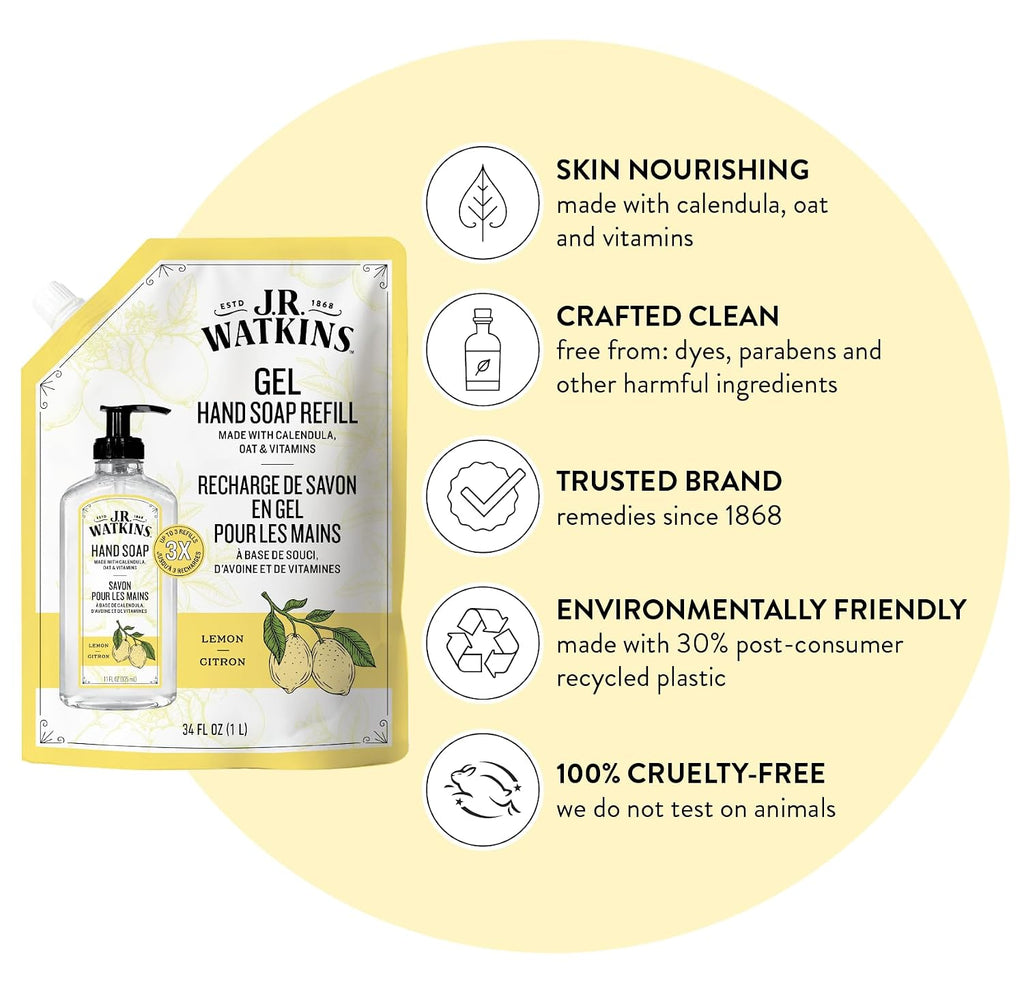 Moisturizing Gel Hand Soap Refill 2 Pack, Lemon, 34 fl oz