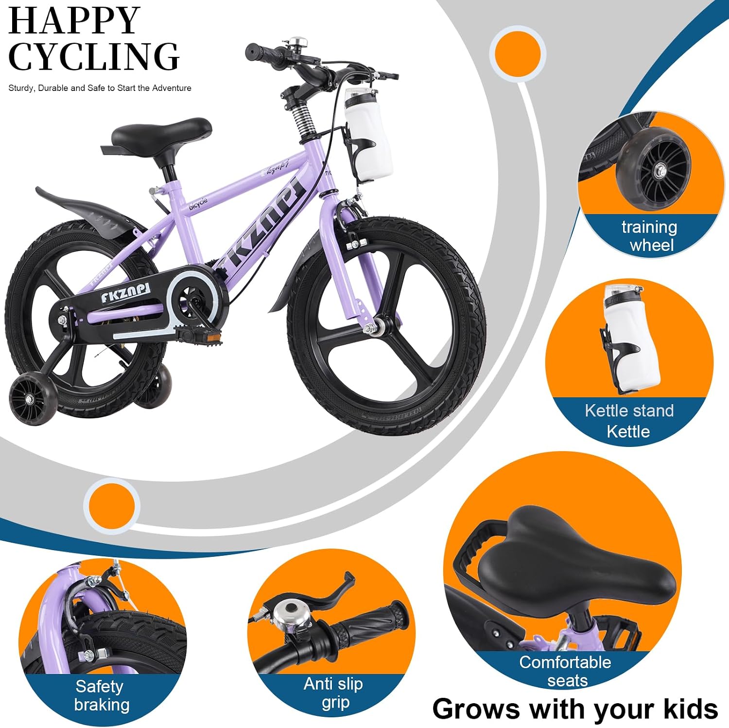 Kids Bike with Training Wheels, 16 18 Inch Children Bicycle for Girls Boys, High Carbon Steel Frame & Water Bottle