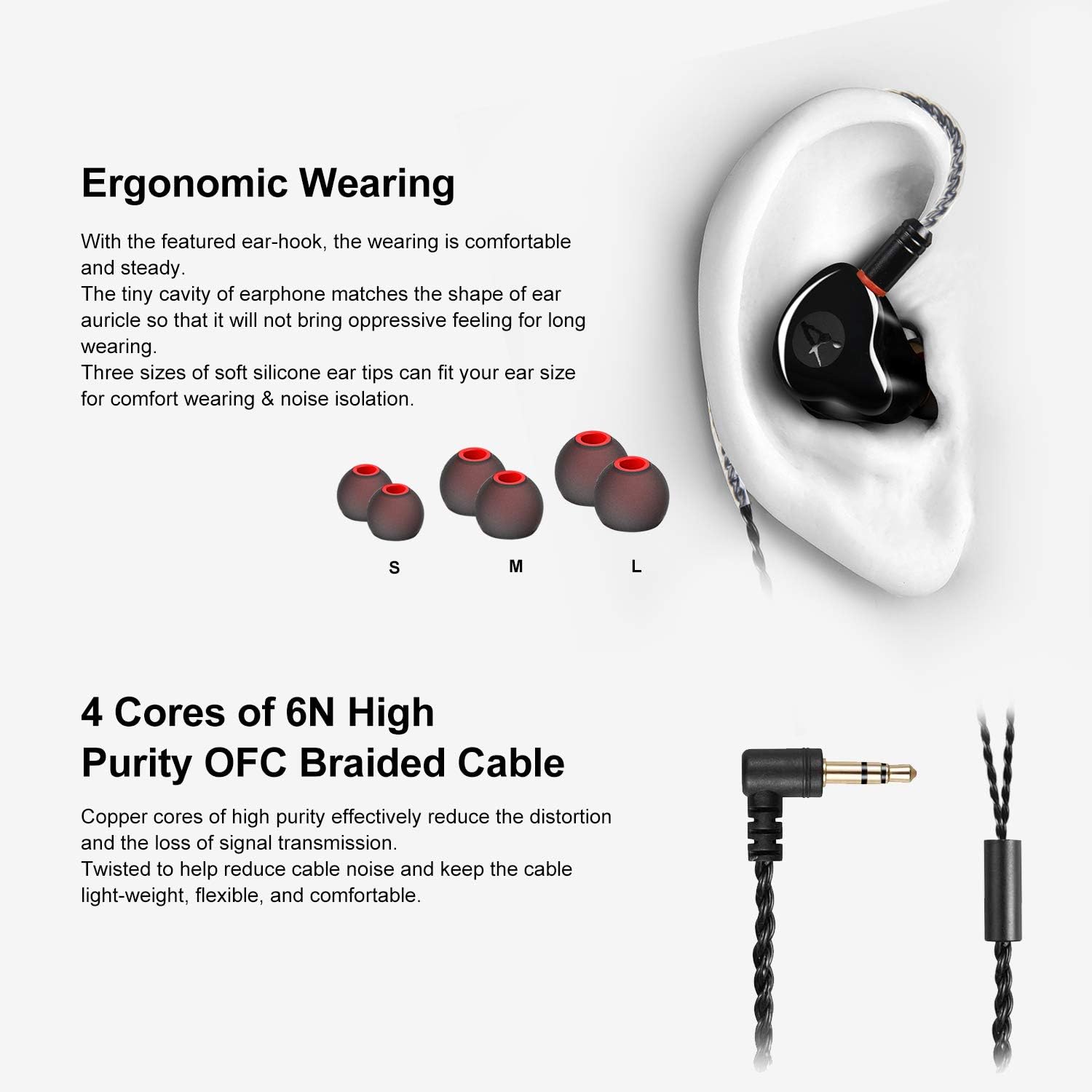 Dual Dynamic Driver IEM Earphones, HiFi Stereo In Ear Monitor Headphones | Wired Earbuds with Detachable Cable, Noise