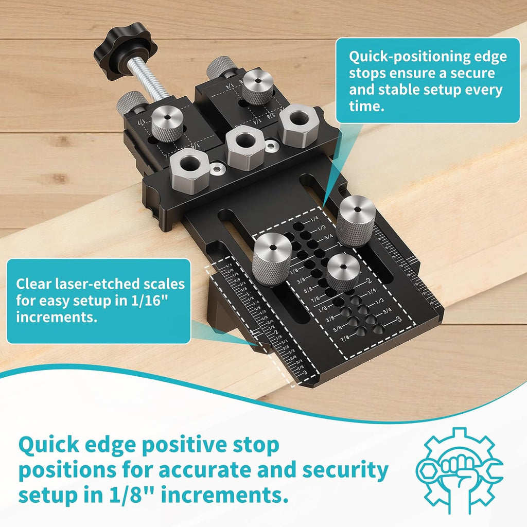 Dowel Jig Kit for Perfect Wood Joints, Self Centering Doweling Jig with 1/4 3/8 1/2 Drill Bushings & Bits