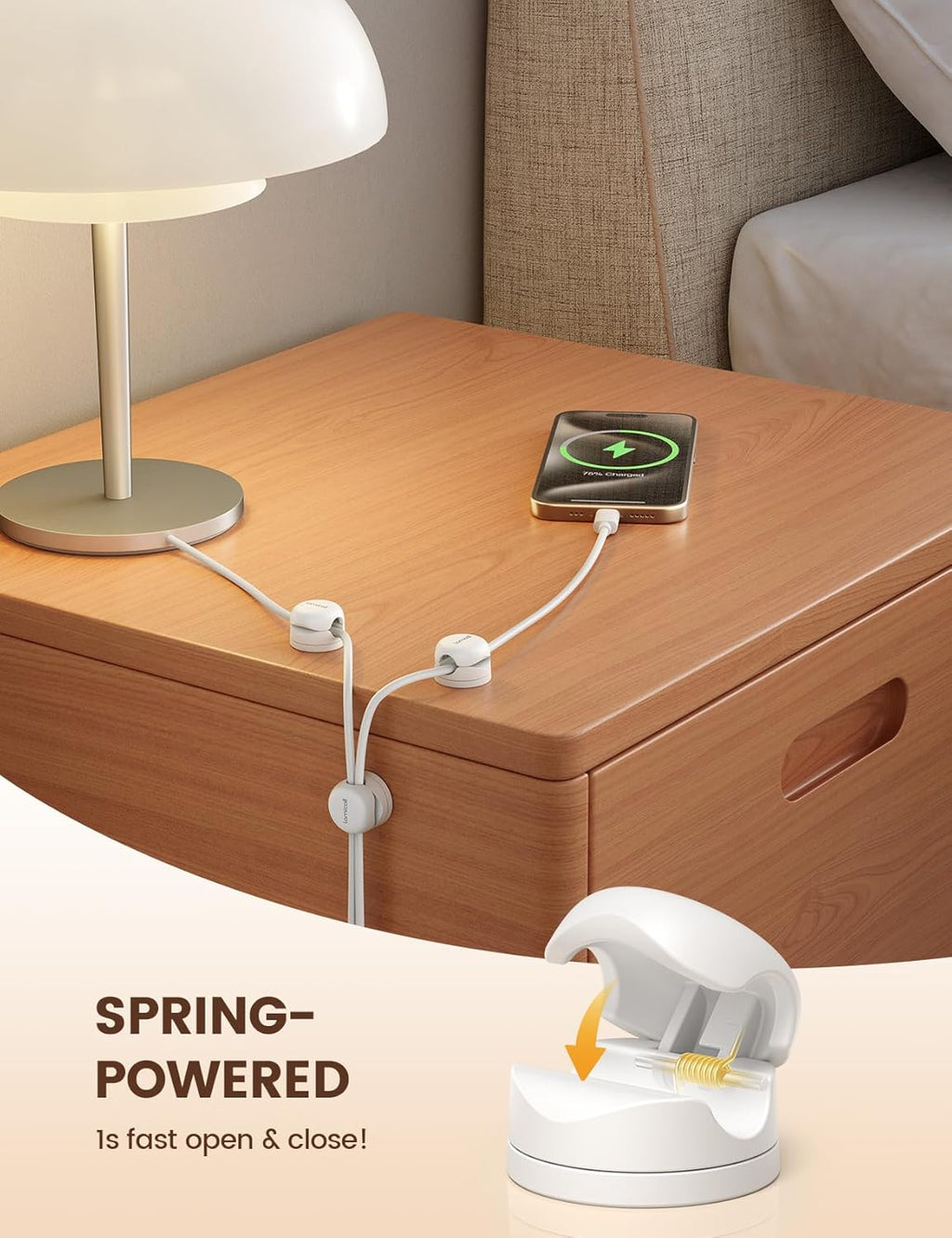 6Pack Rotatable Cord Organizer Cable Clips - [1s Lock] Spring Cord Holder, Phone Charger Cable Management for Desk