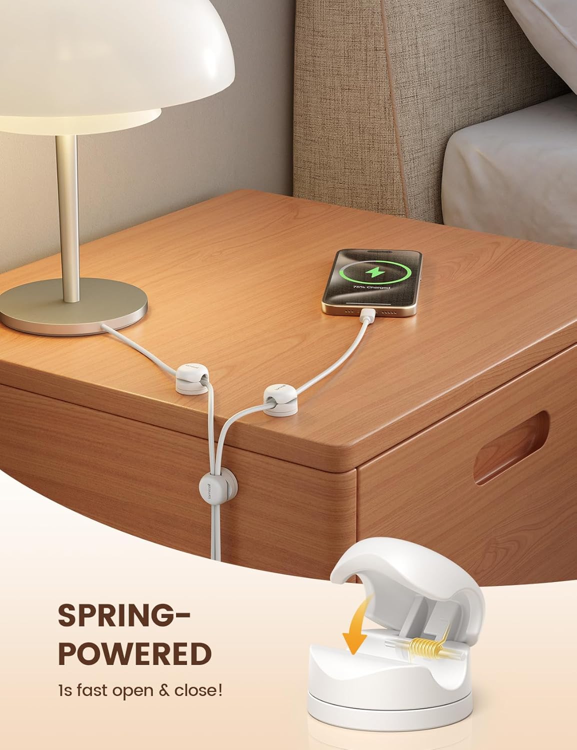 6Pack Rotatable Cord Organizer Cable Clips - [1s Lock] Spring Cord Holder, Phone Charger Cable Management for Desk