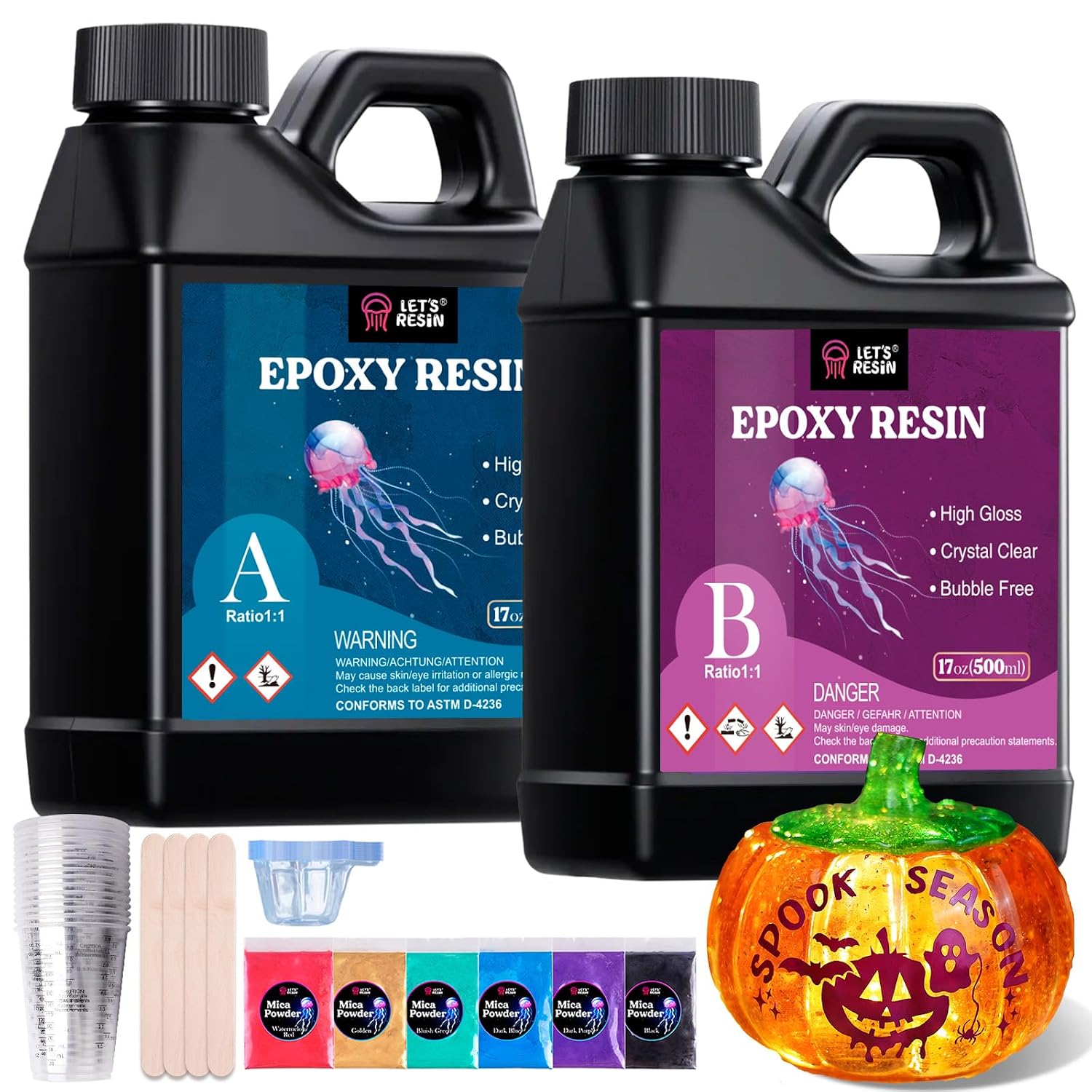 34oz Crystal Clear Epoxy Resin, Casting Resin for Beginners | 2 Part Resin and Hardener for Crafts, Bubble Free & Low