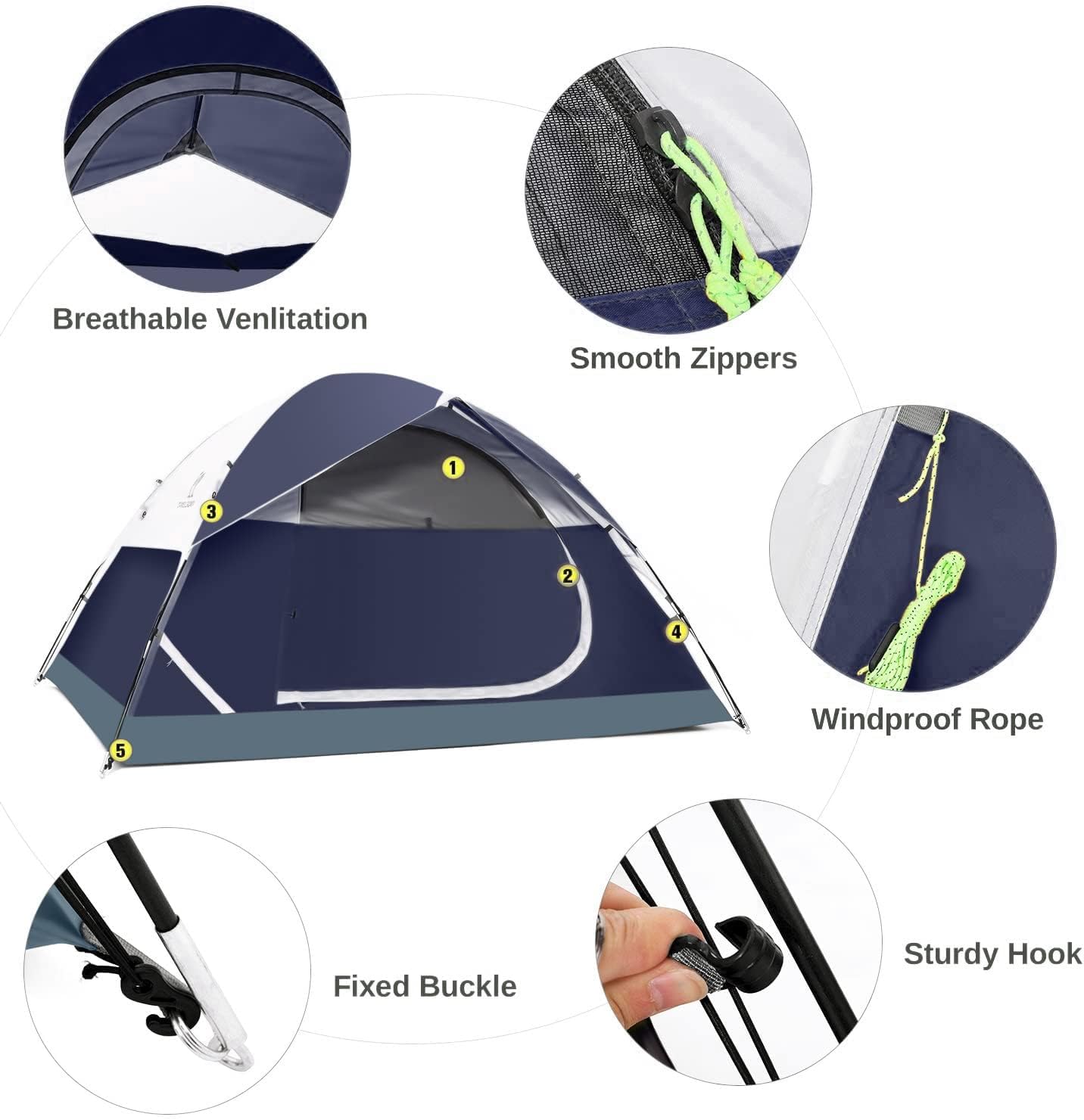 Tents for Camping 2/3/4/5 Person Camping Dome Tent, Waterproof,Spacious, Lightweight Portable Backpacking Tent for