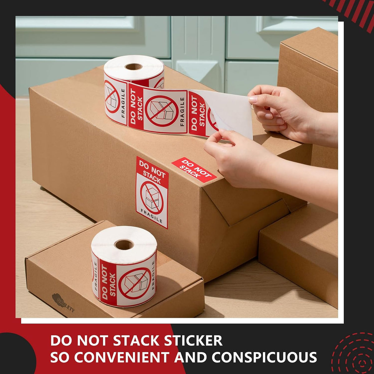 2 Rolls 3" x 4" 1000 Labels Do Not Stack Stickers, Heavy Duty Warning Labels for Shipping Boxes, Fragile Packages &