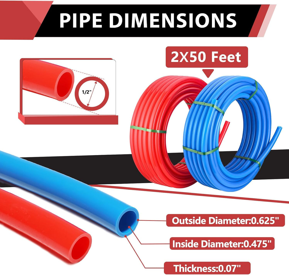 EFIELD 1/2-inch 2 x50 ft Pex-A Pipe, Blue & Red 100 ft Length