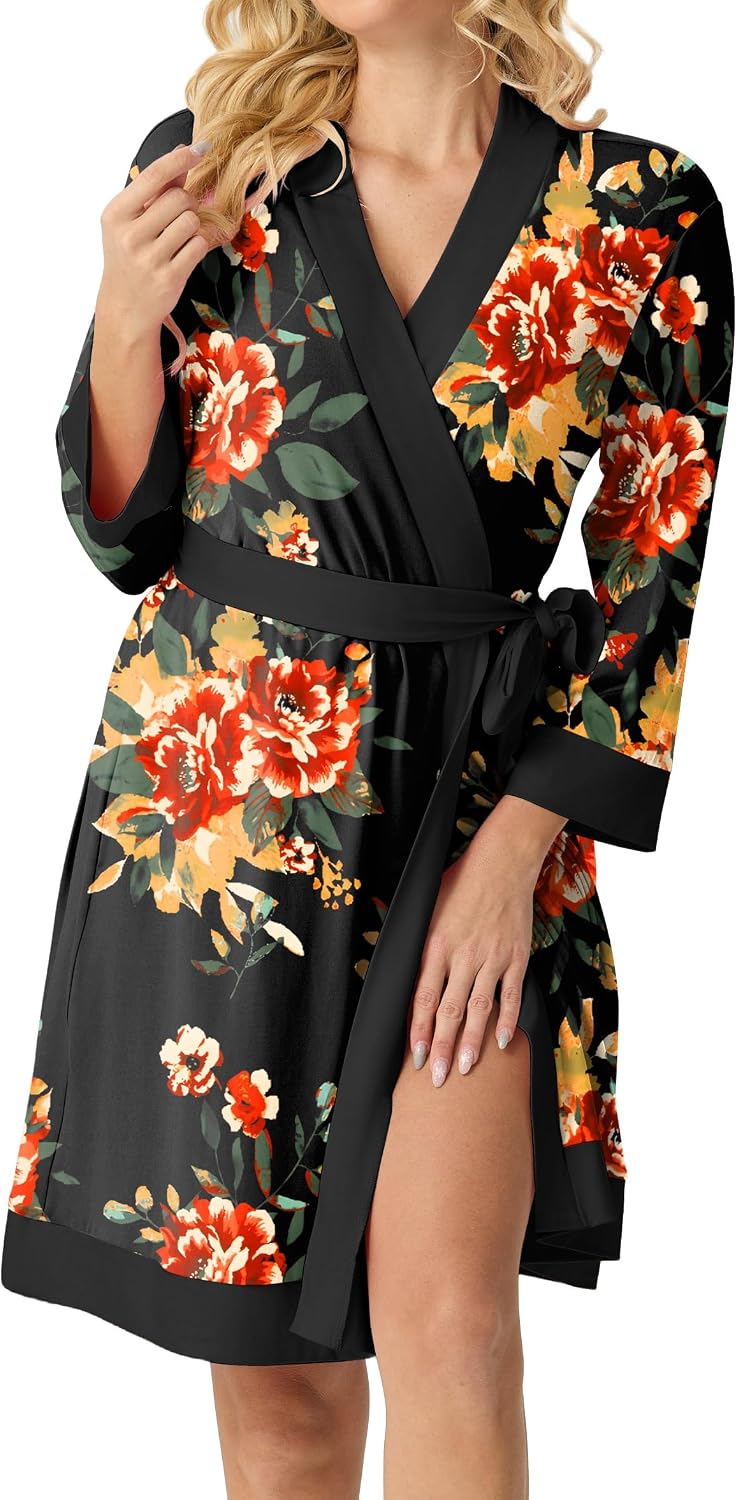 Womens Short Robes Summer Lightweight Bathrobe S-2XL