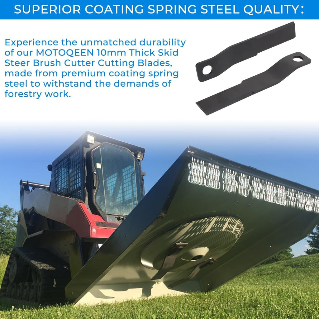 Skid Steer Brush Hog Cutter Blades 10mm Thick Spring Steel 2PCS | Fits For ASV Bobcat Case CAT John Deere Kubota &