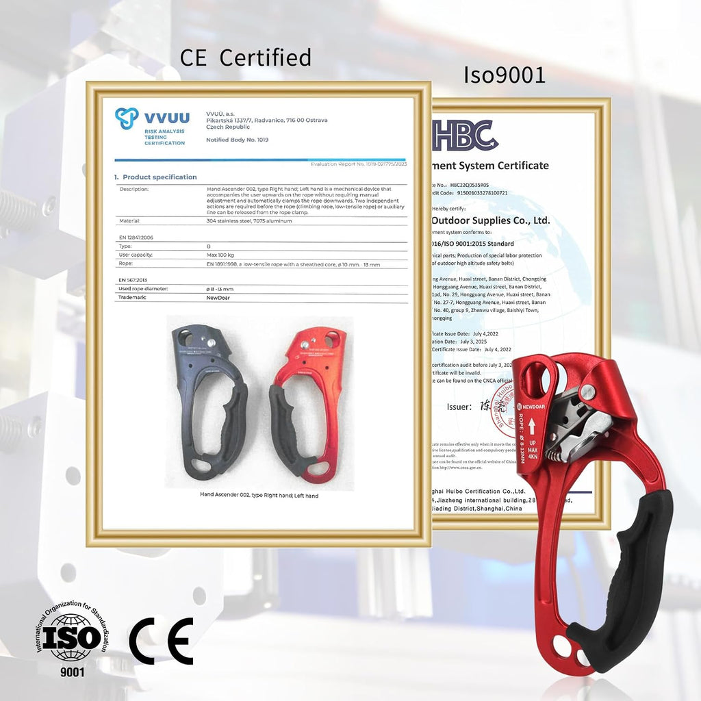 UIAA & CE Certified Hand Ascender Rock Climbing Tree Arborist Rappelling Gear Equipment Rope Clamp for 8~13MM Rope