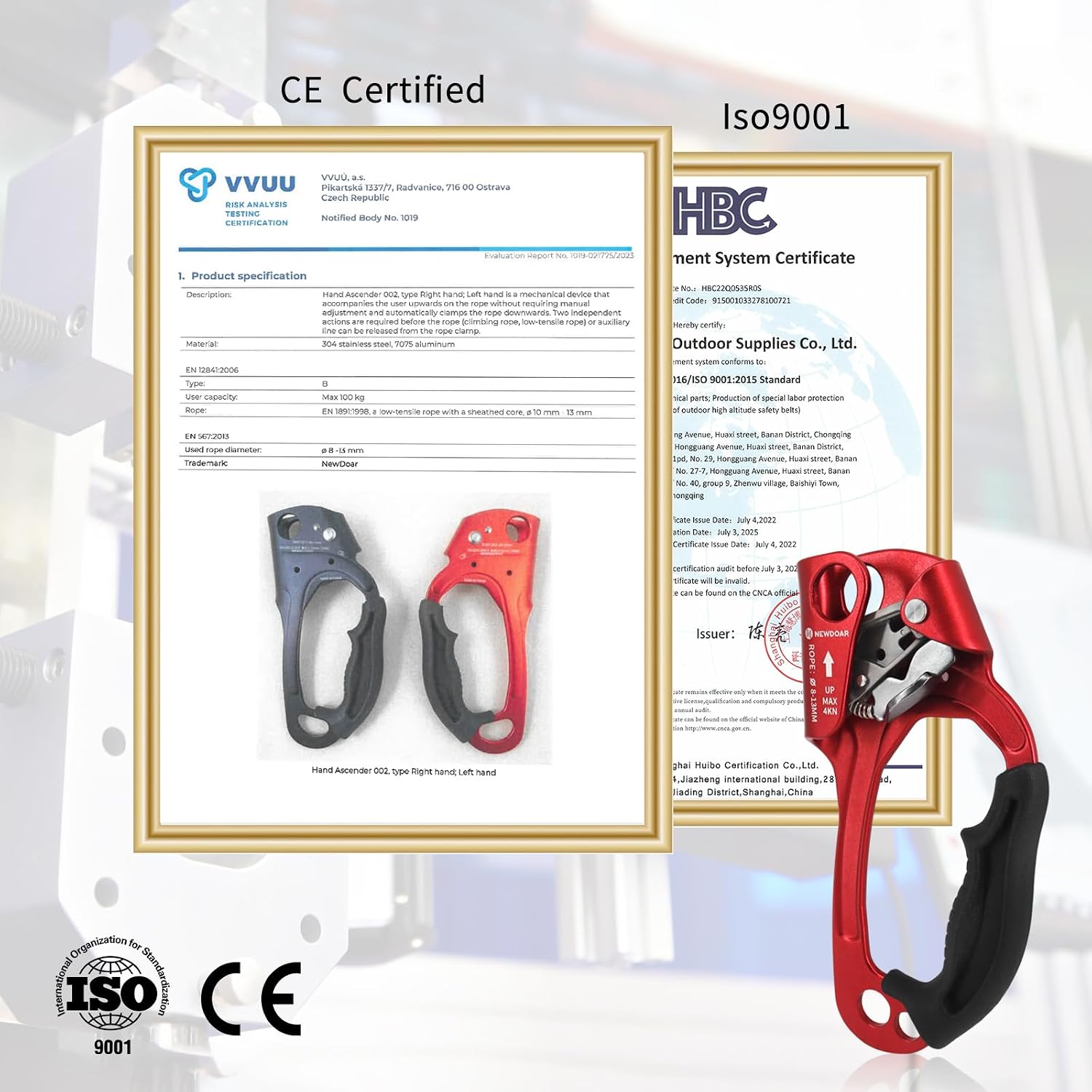 UIAA & CE Certified Hand Ascender Rock Climbing Tree Arborist Rappelling Gear Equipment Rope Clamp for 8~13MM Rope