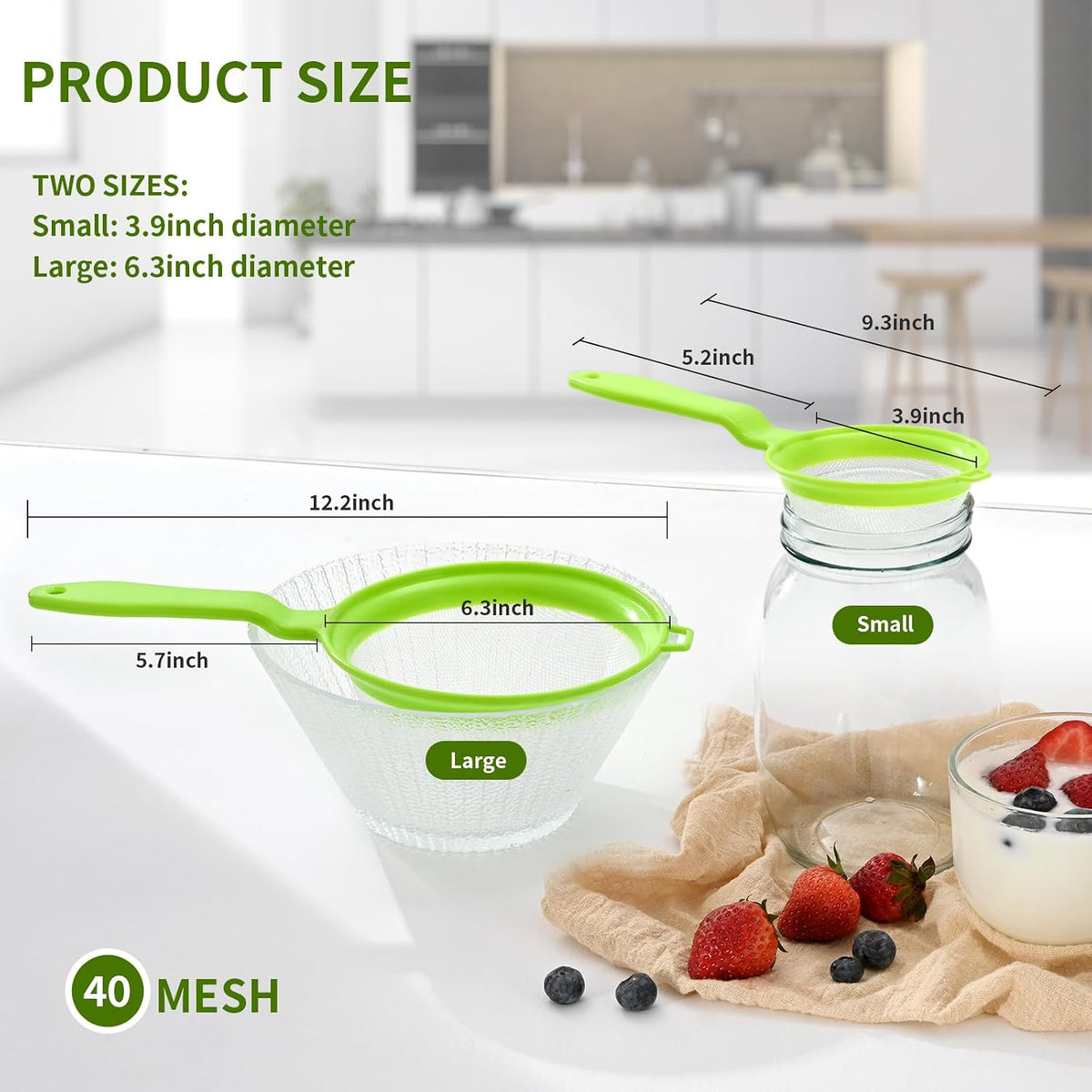 Luckyiren Kefir Strainer Set, 2-Size Plastic Non-Metal Sieve with Fine Mesh