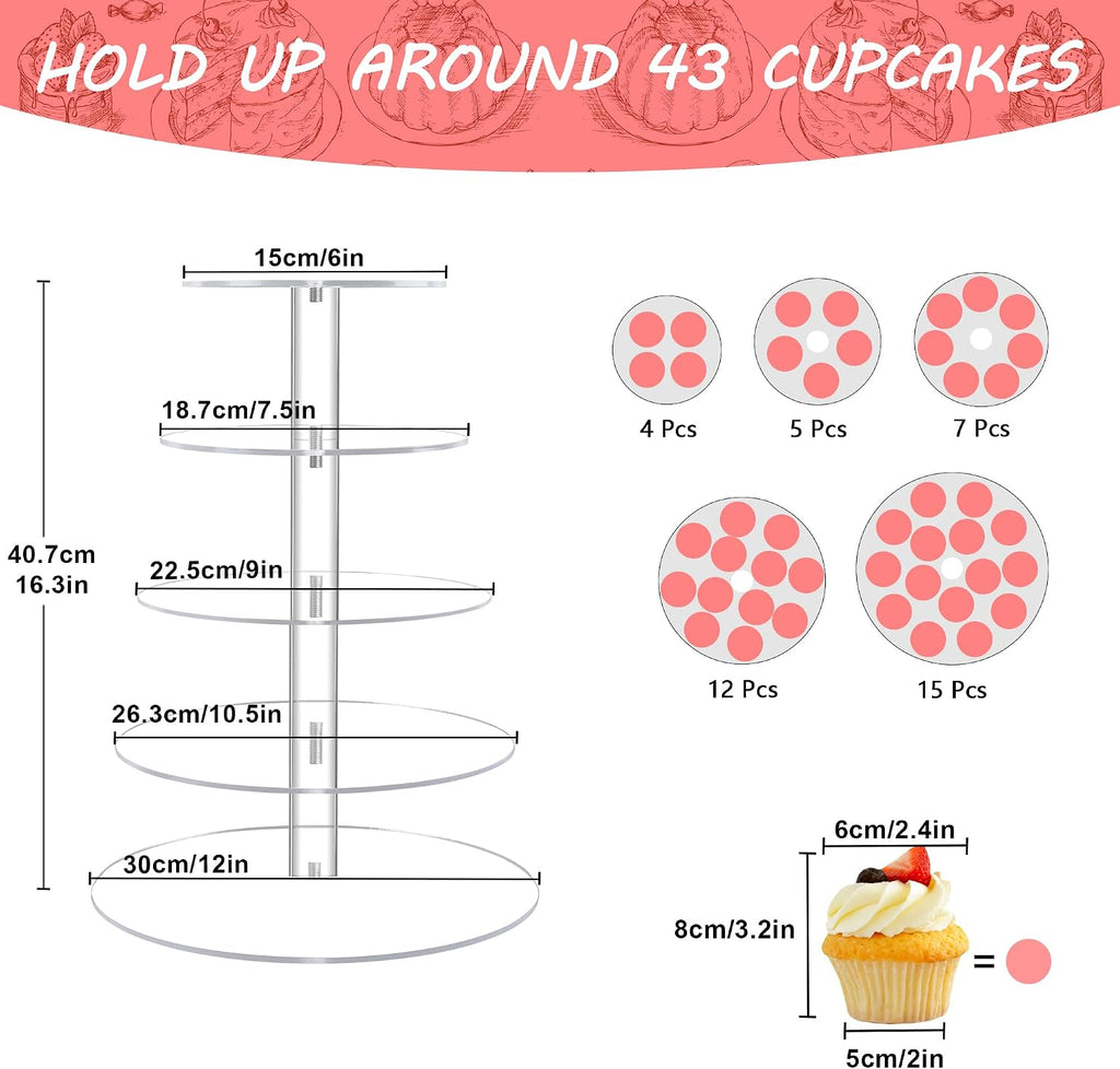 Cupcake Stand for 53 Cupcakes Clear 5 Tier Round Cupcake Tower for Wedding
