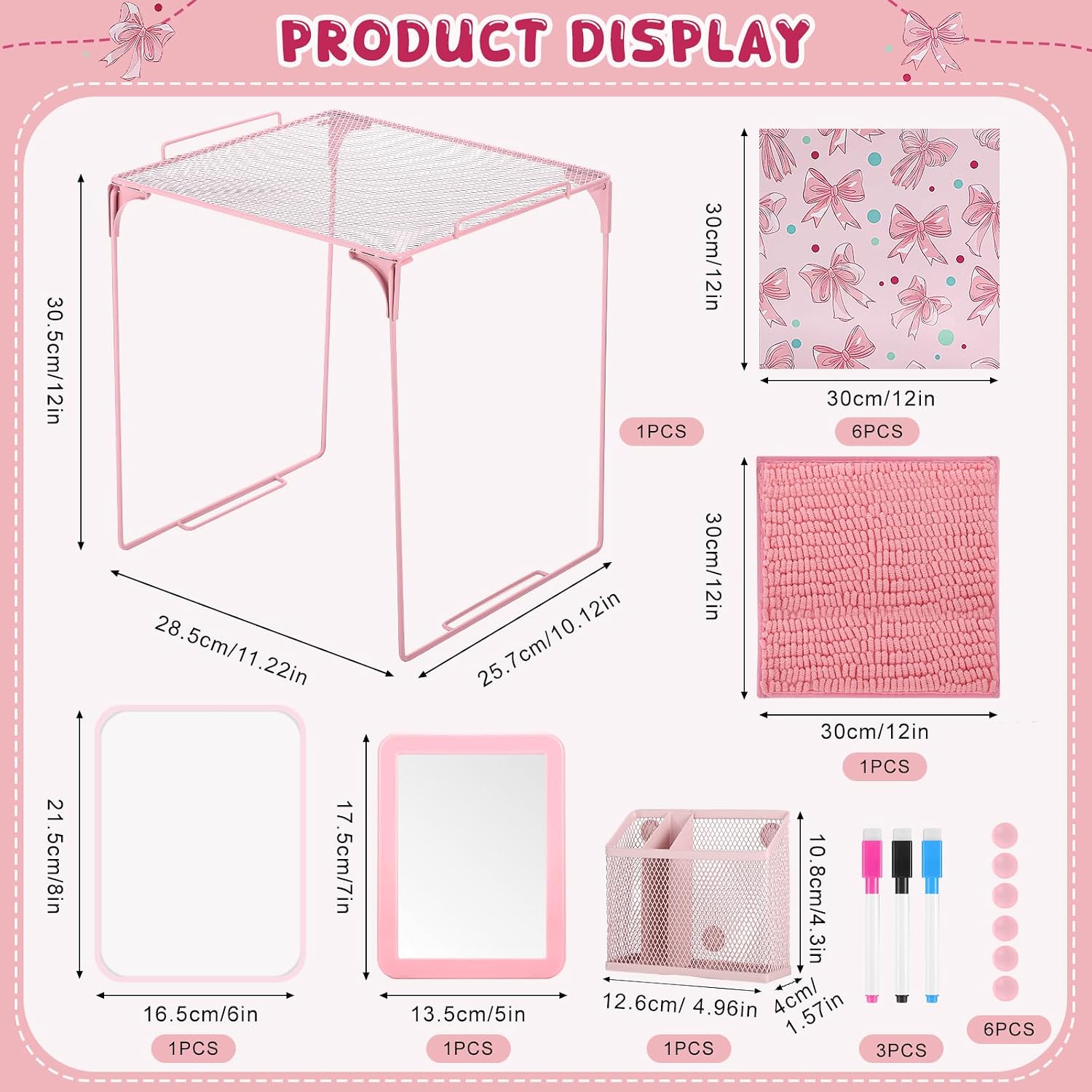 16 Pcs Pink Locker Accessories for Girls Locker Organizer Kit | Back to School Party Office School, Magnetic