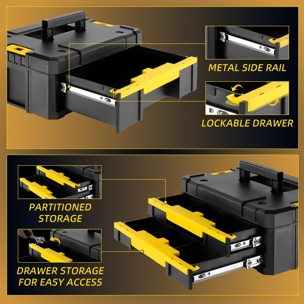 5-in-1 Stackable Rolling Tool Box with Wheels and Drawers