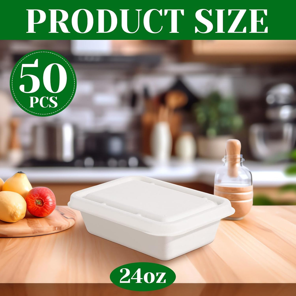 24 oz Disposable Food Containers with Lids 50 Pack Sugarcane Pulp Food Prep Containers Biodegradable Lunch Take out