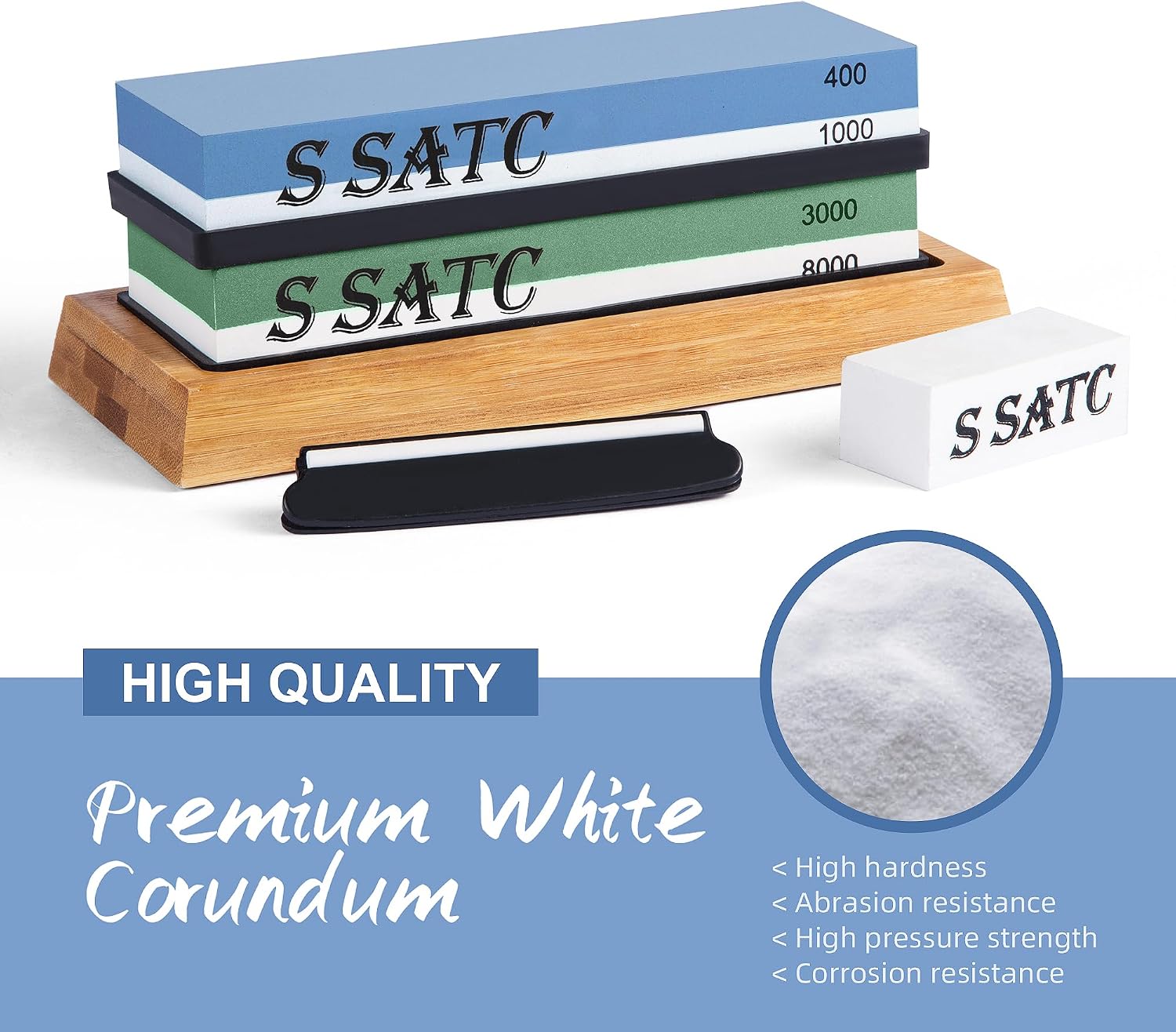 Knife Sharpening Stone Whetstone 4 Side Grit 400/1000 3000/8000 Stone Knife Sharpeners with Nonslip Rubber Bases