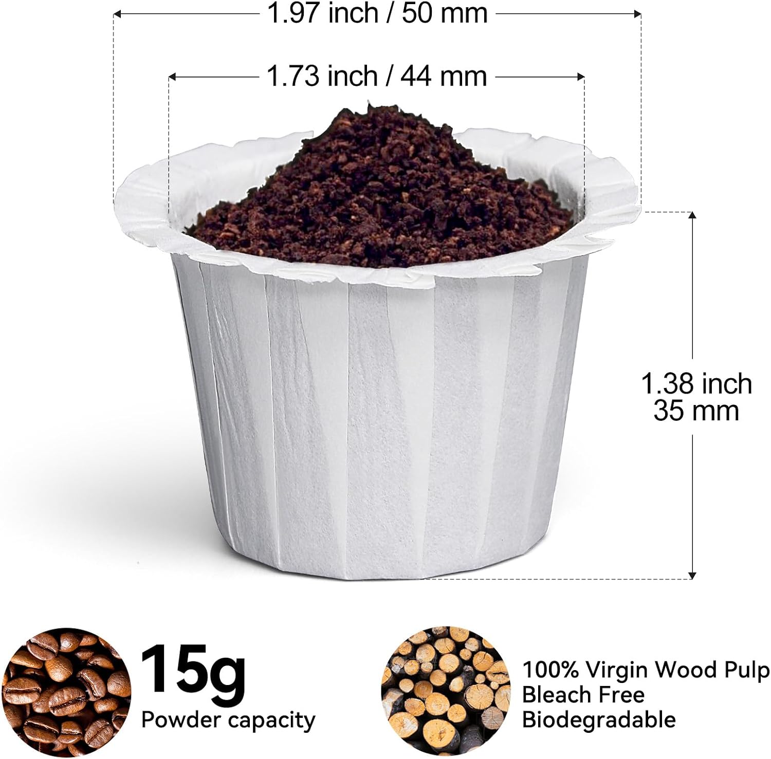 100ct Disposable Coffee Filters for Reusable K Cups, White | Fits Most Reusable K-Cups, Chlorine-Free, Compostable