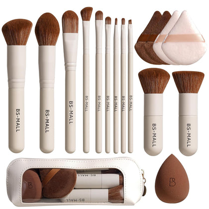 Makeup Brush Set 11Pcs Bamboo Synthetic Kabuki Brush Set Foundation Powder Blending Concealer Eye shadows Blush