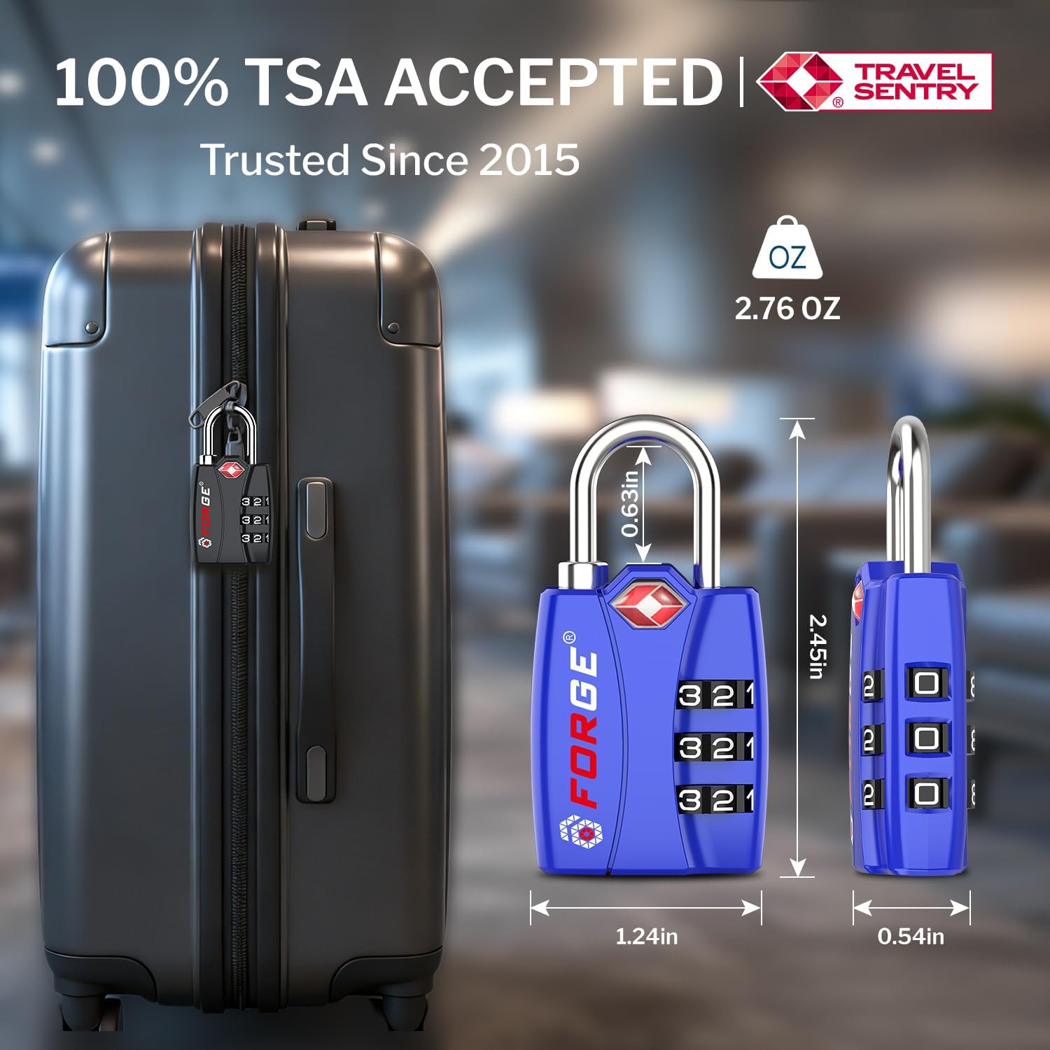 Open Alert TSA Approved Luggage Locks - 3 Digit Combination, Easy Read Dials, Zinc Alloy Body - Ideal Travel Lock for