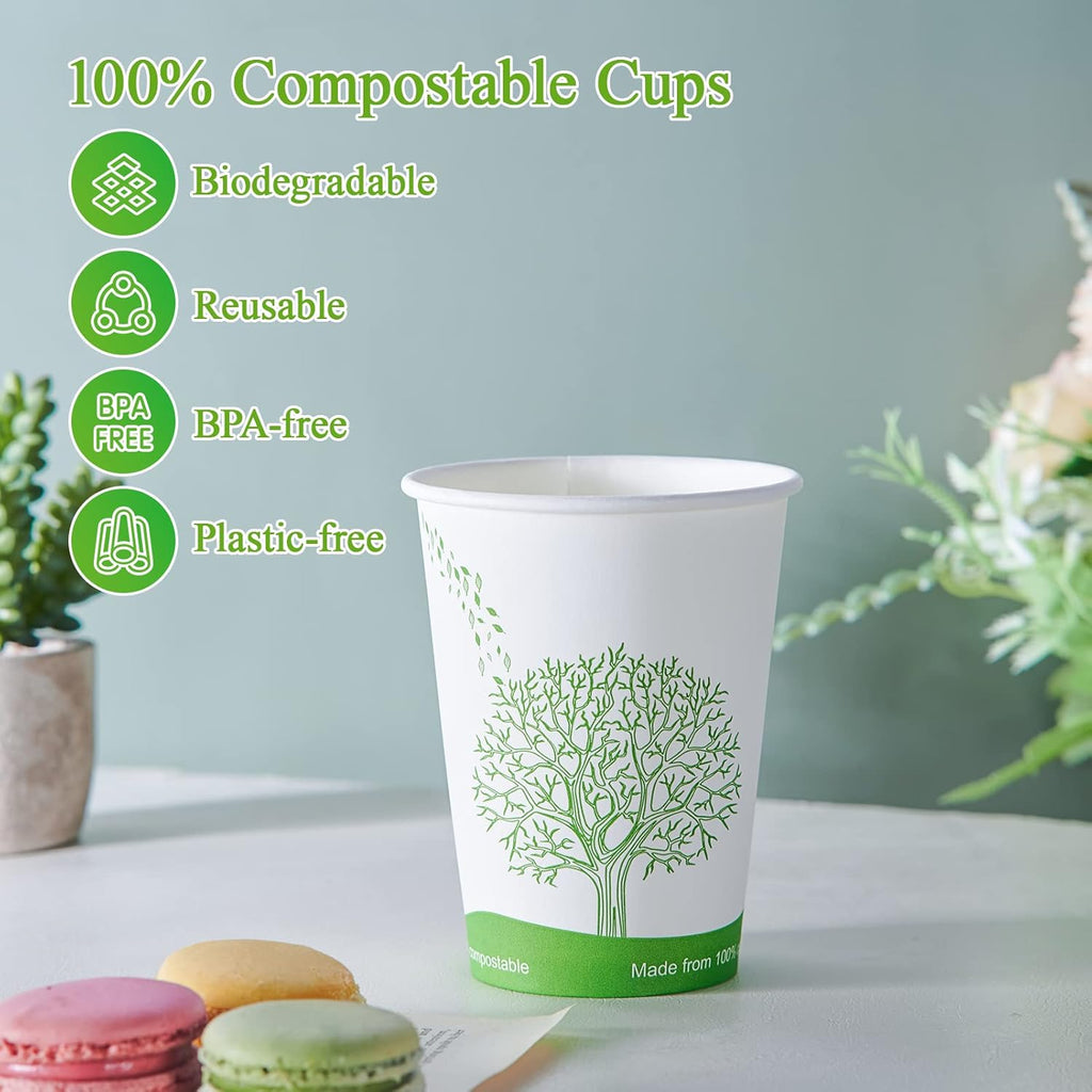 240 Count 12 oz Compostable Paper Cup, Disposable Paper Coffee Cup