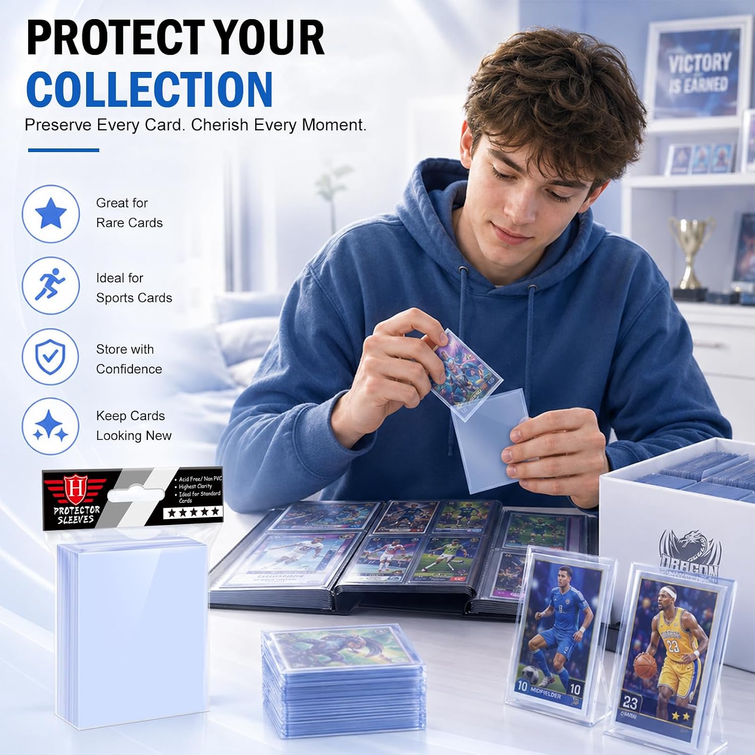 100 Counts Clear Penny Card Sleeves for Trading Cards, Plastic Soft Card Sleeves Card Protectors Fit for MTG Baseball