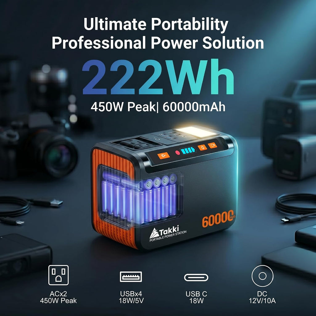 Solar Generator 250W Portable Power Station with 40W Solar Panels 222Wh Pure Sine Wave Camping Lithium Battery Power