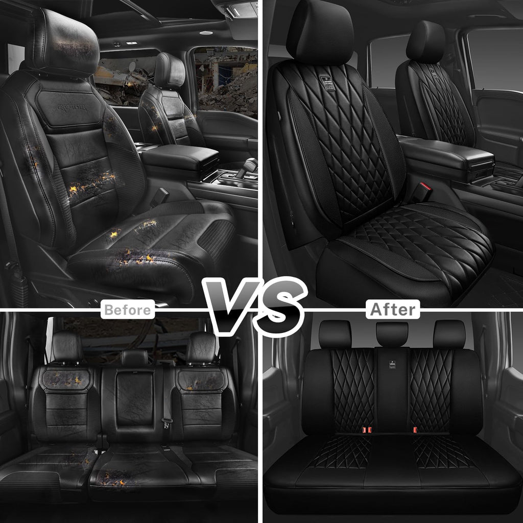 5 Seats Piping Luxury Faux Leather Seat Covers Full Set, Anti-Slip Waterproof Seat Covers Compatible with Front