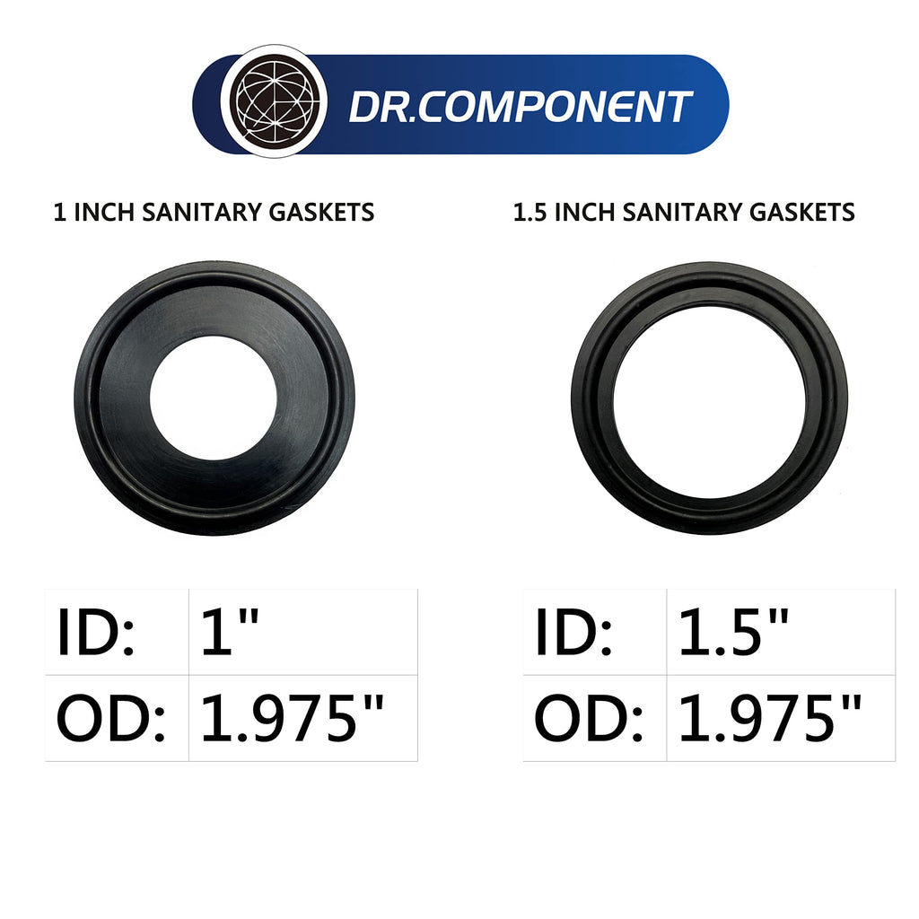 DR.COMPONENT 1.5" Sanitary Standard Tri-Clamp Gaskets (Pack of 25),Black Buna-N (NBR)